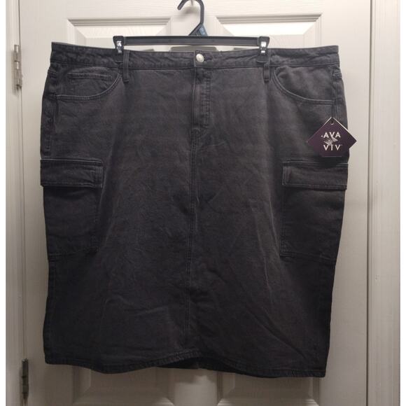 AVA & VIV NWT Plus Size 26 Black Denim Jean Stretch High-Rise Slim Fit Skirt - Picture 1 of 8